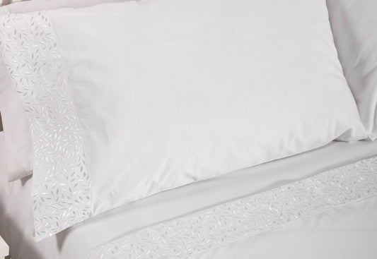 Parure de draps brodée vintage 100 % coton 200 fils DON ALGODON Tilia Blanc