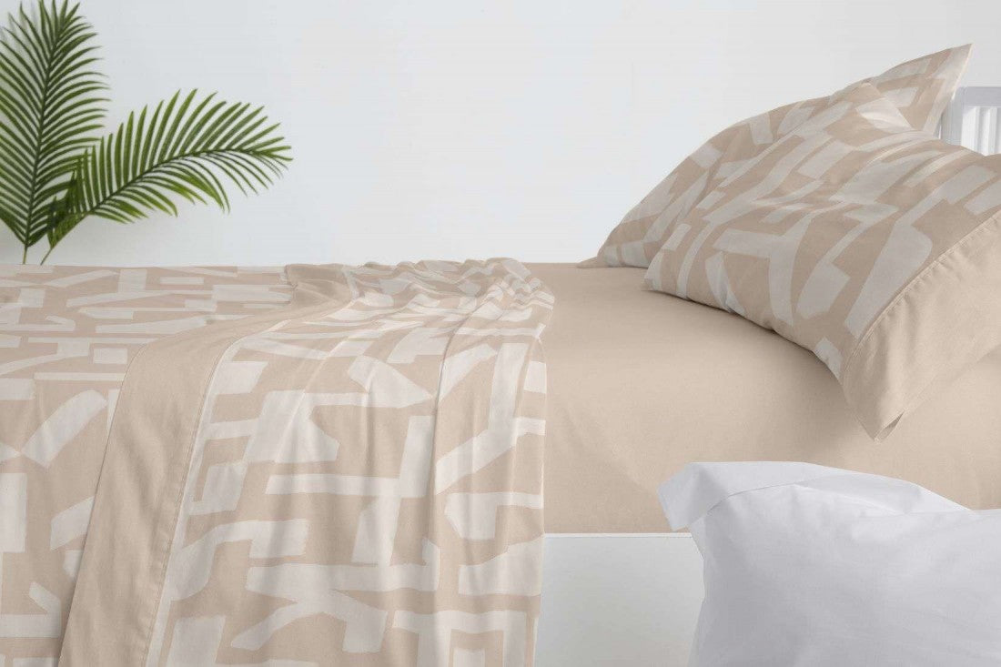 Juego de sábanas Burrito Blanco diseño 141 en color azul , musgo y arcilla