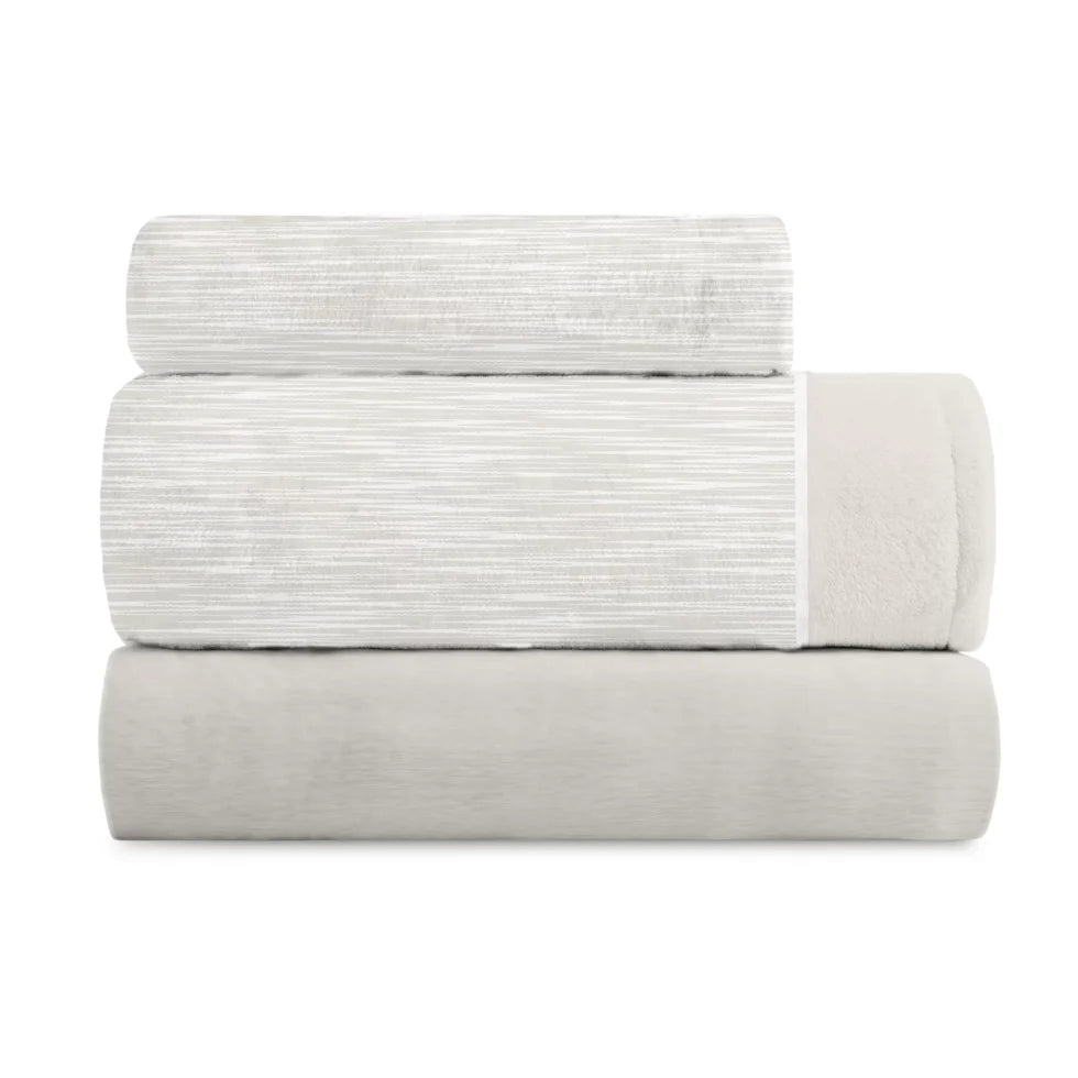 Juego sábanas coralina velvet rayas geometricas beige 567 marca MANTEROL