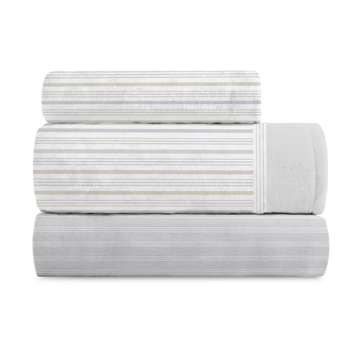 Juego sábanas coralina velvet rayas gris azulado  566 marca MANTEROL