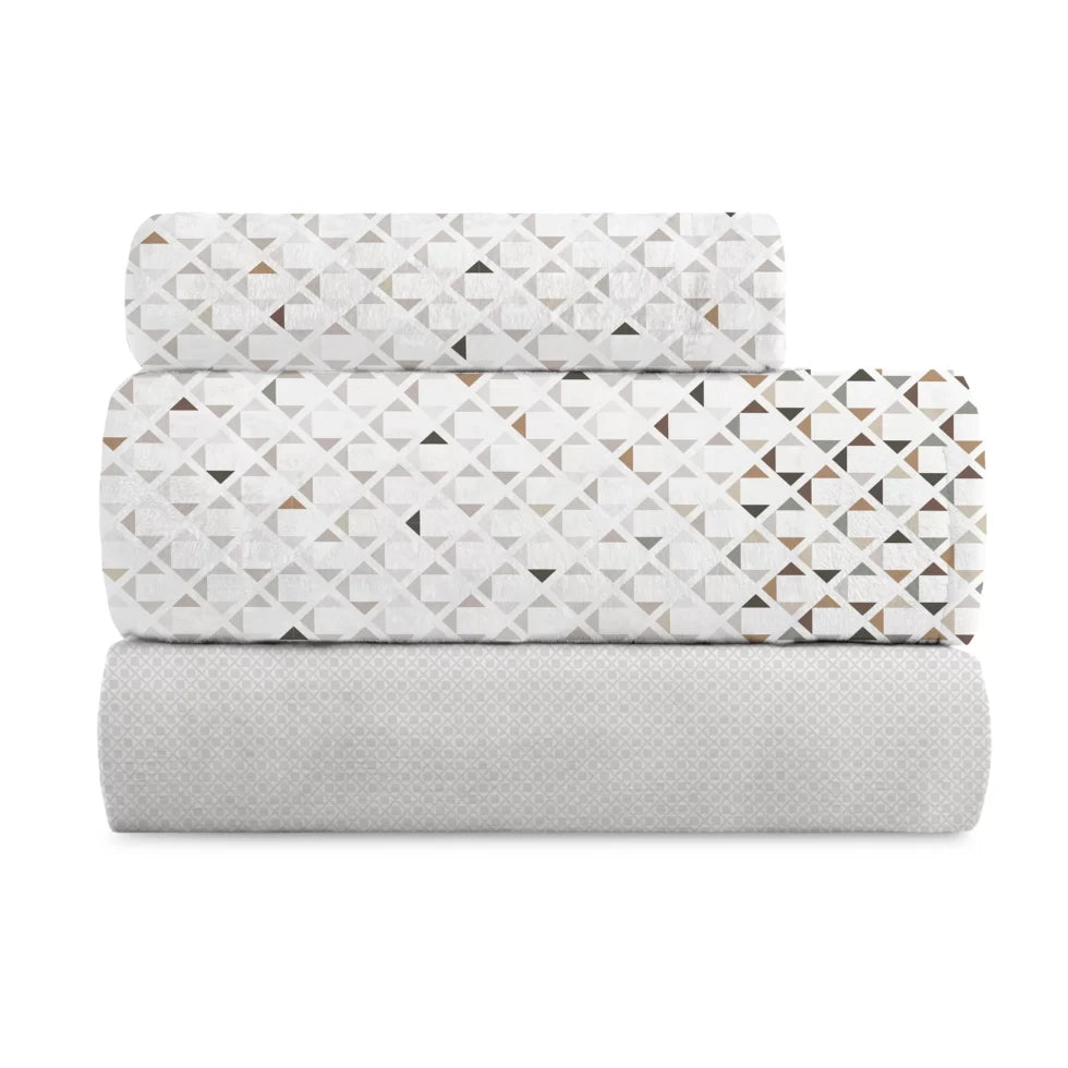 Juego sábanas coralina velvet triángulos beige  564 marca MANTEROL