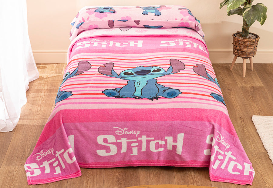 Sábana Invierno Coralina LICENCIA Doble Cara Lilo&Stitch rosa
