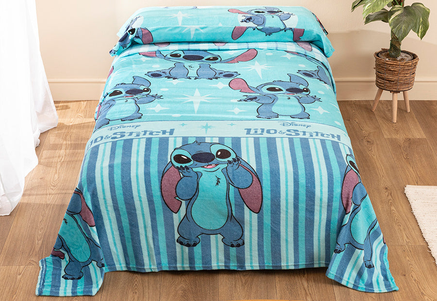 Sábana Invierno Coralina LICENCIA Doble Cara Lilo&Stitch azul