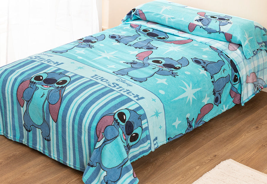 Sábana Invierno Coralina LICENCIA Doble Cara Lilo&Stitch azul