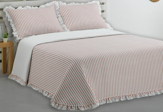 Colcha rosa con doble volantes modelo NOA