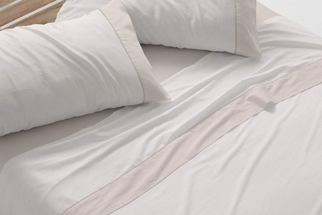 Juego de sábanas  Burrito Blanco diseño 297 en color gris, beige, azul, coral y verde