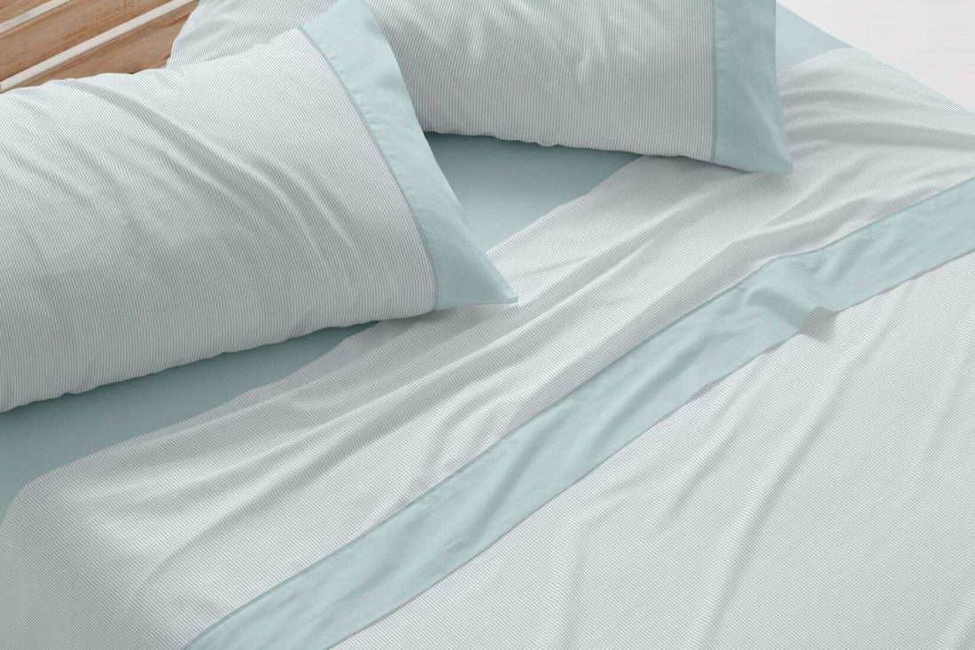 Juego de sábanas  Burrito Blanco diseño 297 en color gris, beige, azul, coral y verde