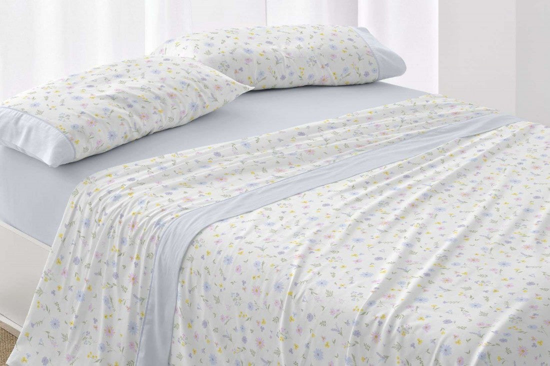 Juego de sábanas Burrito Blanco diseño 538 en color azul y menta