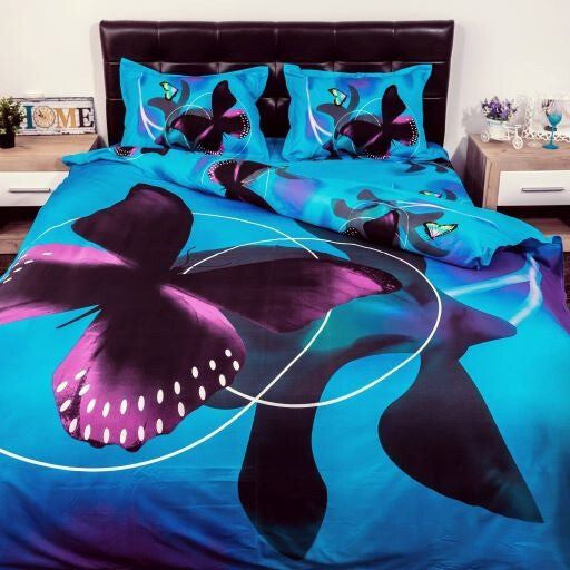Housse de couette papillon bleu