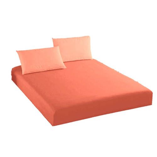 Fitted sheet + 2 pillowcases Orange Color 100% Cotton